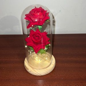 Fabric rose in glass dome
